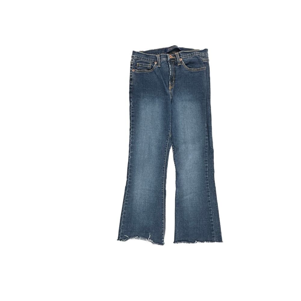 Jeanstar Flare Jeans Womens 27 Dark Blue Cut Raw Hem Mid Rise Stretch Denim